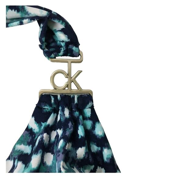 Calvin Klein Printed Halter Tankini Swim Top Navy BLUE V-Neck X-Small XS NWT $88 - Picture 2 of 7